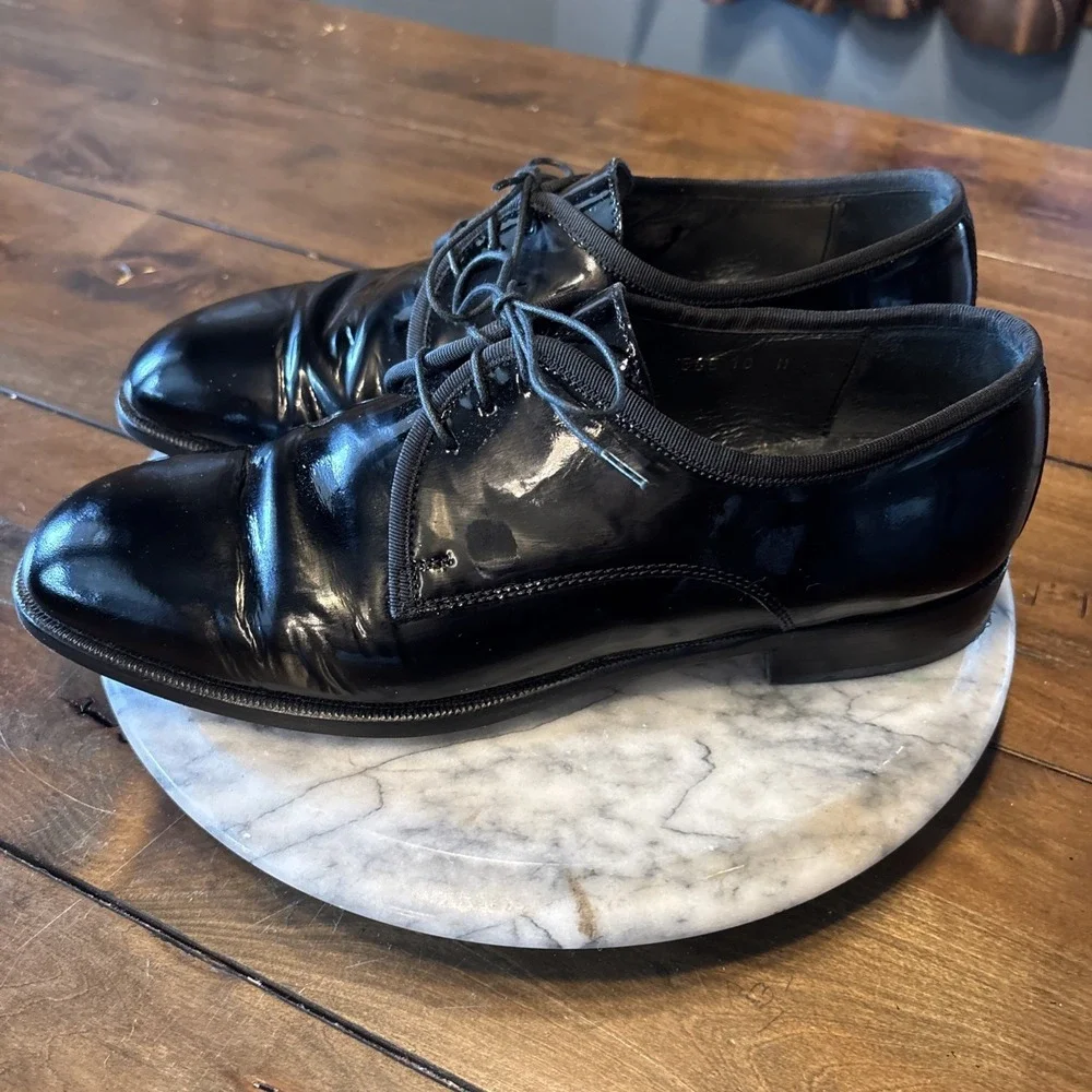 Vito Rufolo Formal Derby Black‎ Patent Leather Tuxedo Dress Shoes Italy Size 10D